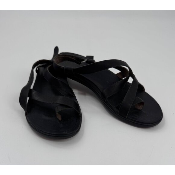 Olukai Womens Upena Beach Sandals Black Leather US W7 EUR 37 Rubber Outsole - Picture 3 of 10